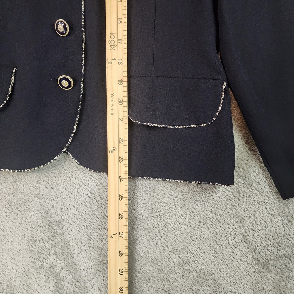 Leslie Fay Blazer Womens 8 Black Button Front Patterned Trim Vintage Jacket - Picture 5 of 12